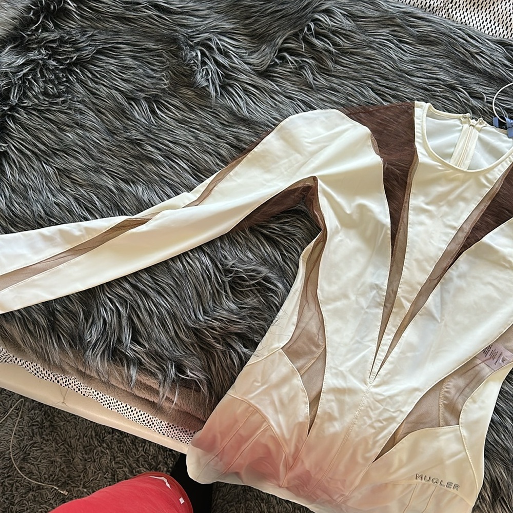 Mugler Cream Long Sleeve Bodycon Dress for Night Out - Picture 3 of 5
